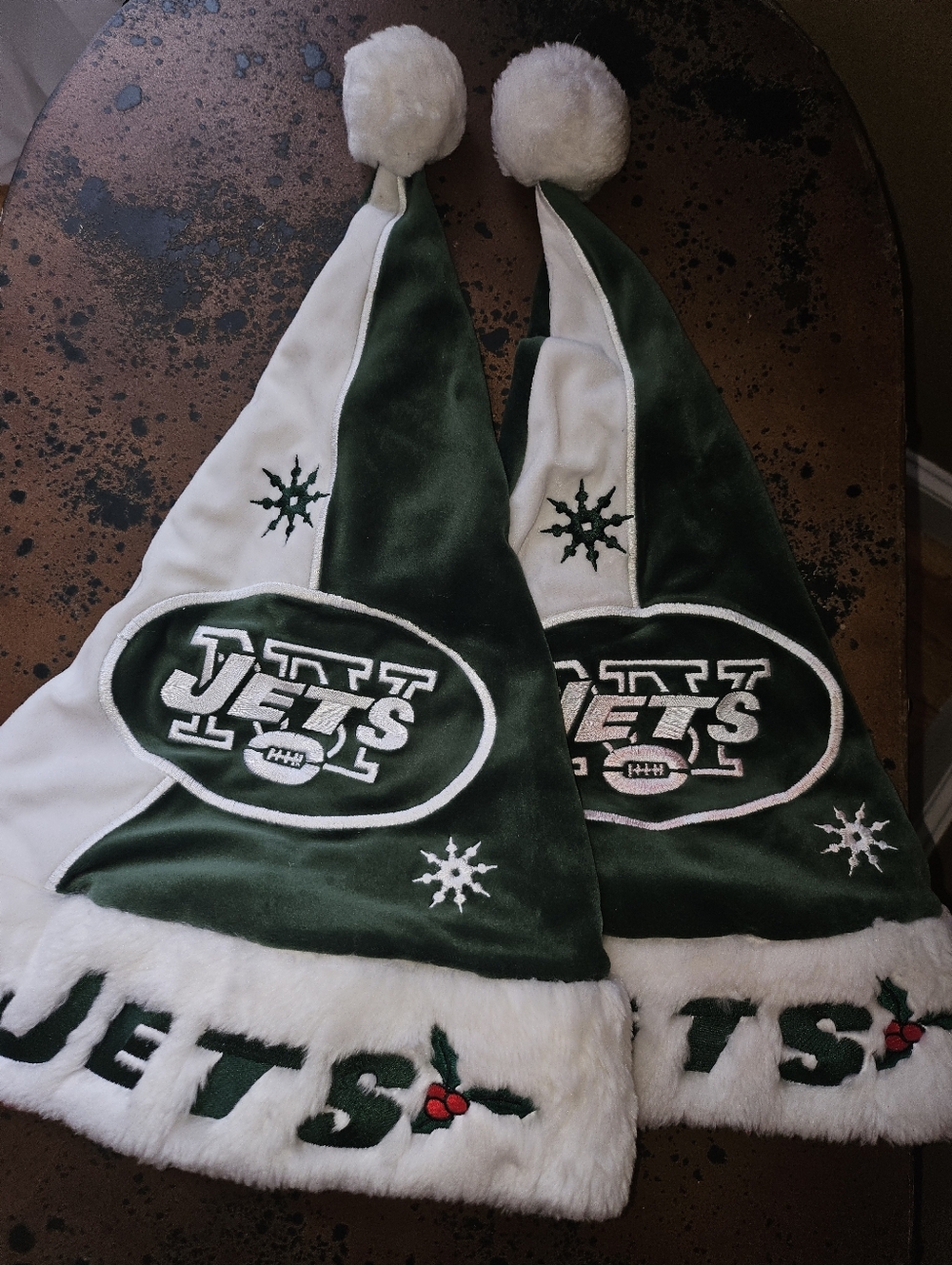 Green & White Holiday Santa Hat - Team Logo Pom-Pom